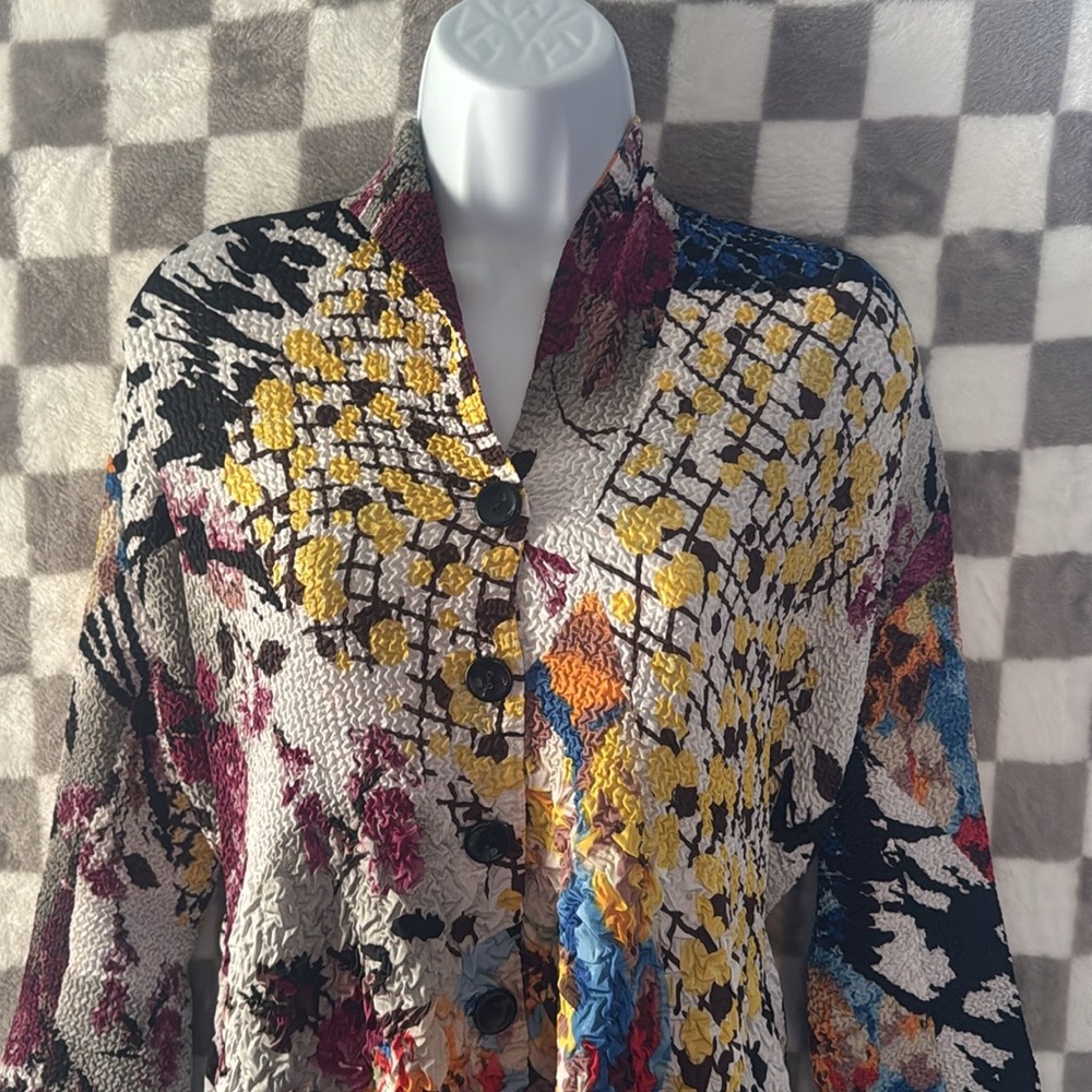 Alberto Makali Crinkled LightWeight Blazer Sport Coat Abstract colorful Size L - Picture 2 of 14